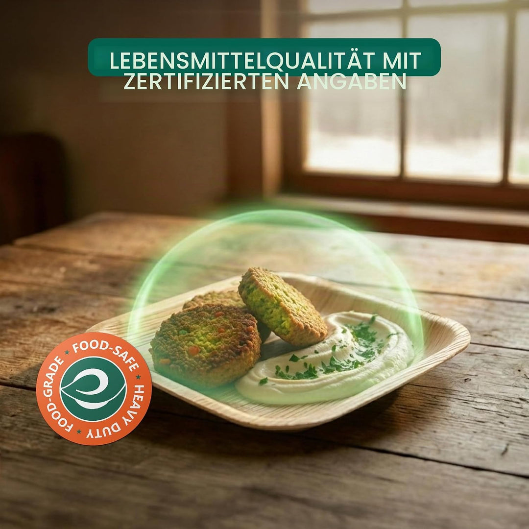 ECO SOUL 100% kompostierbare 15 cm, quadratische Palmblatt Teller [50 Stück] |Premium Palmblatt Gesc