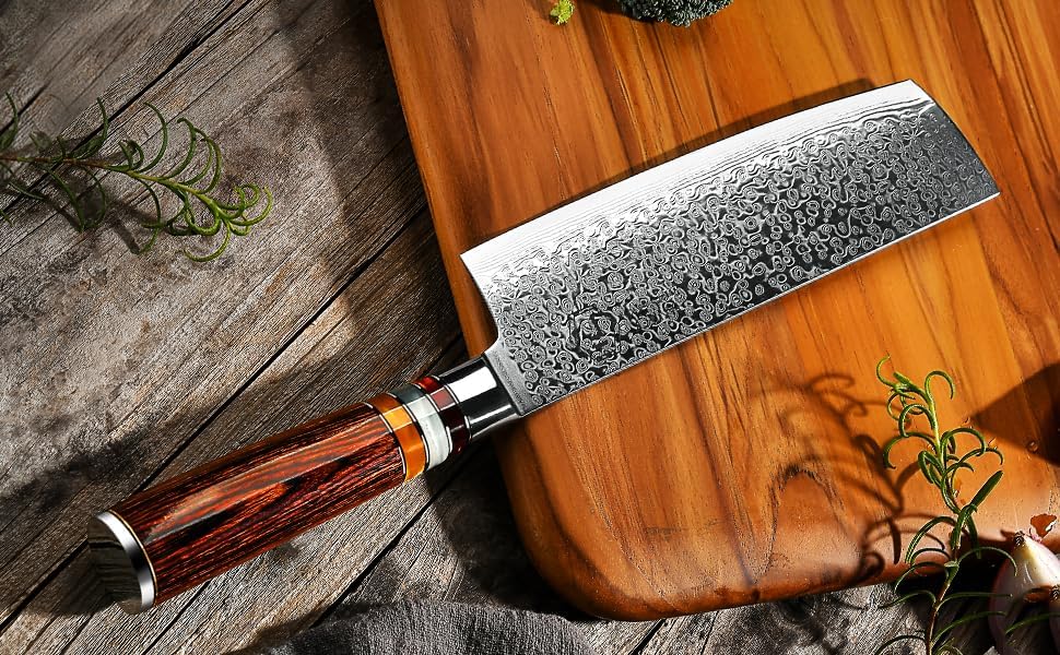 FANTECK Kochmesser Nakiri Küchenmesser Profi Messer Chefmesser 18 cm Allzweckmesser Damaskus Edelsta