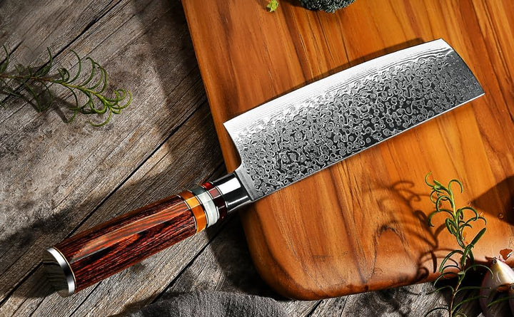 FANTECK Kochmesser Nakiri Küchenmesser Profi Messer Chefmesser 18 cm Allzweckmesser Damaskus Edelsta