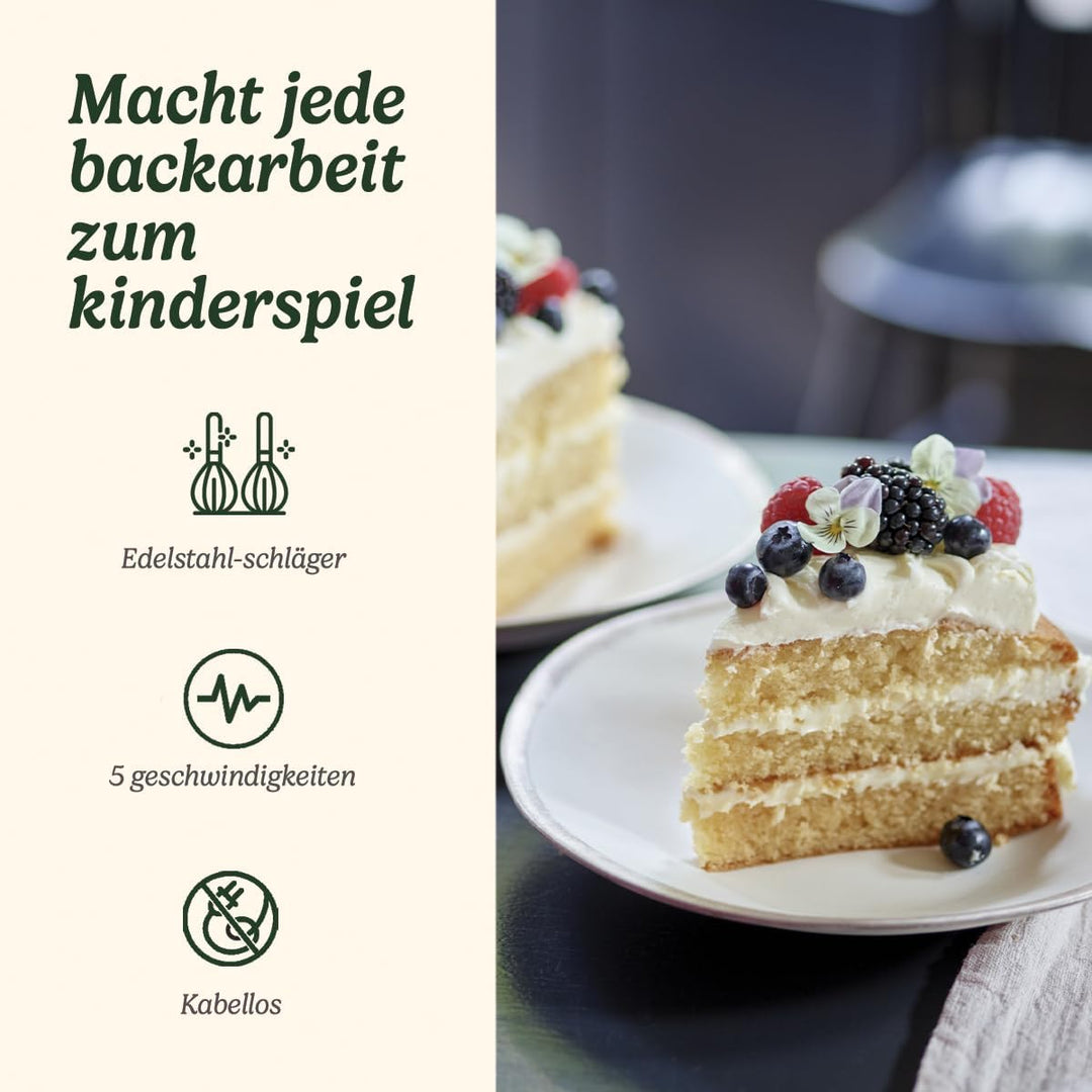 Cuisinart Kabelloser Handmixer mit Rührstäben aus Edelstahl und 5 Geschwindigkeitsstufen, 20 Minuten