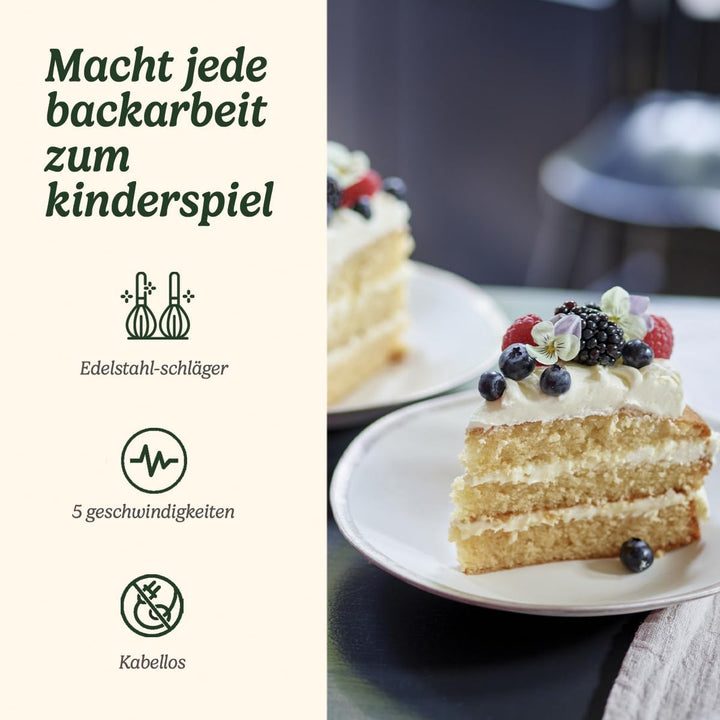 Cuisinart Kabelloser Handmixer mit Rührstäben aus Edelstahl und 5 Geschwindigkeitsstufen, 20 Minuten