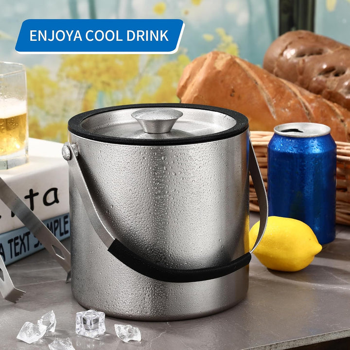 2L Eiswürfelbehälter, Eiskübel mit deckel,Eiswürfelbehälter Edelstahl mit Clips und Sieb, perfekt zu