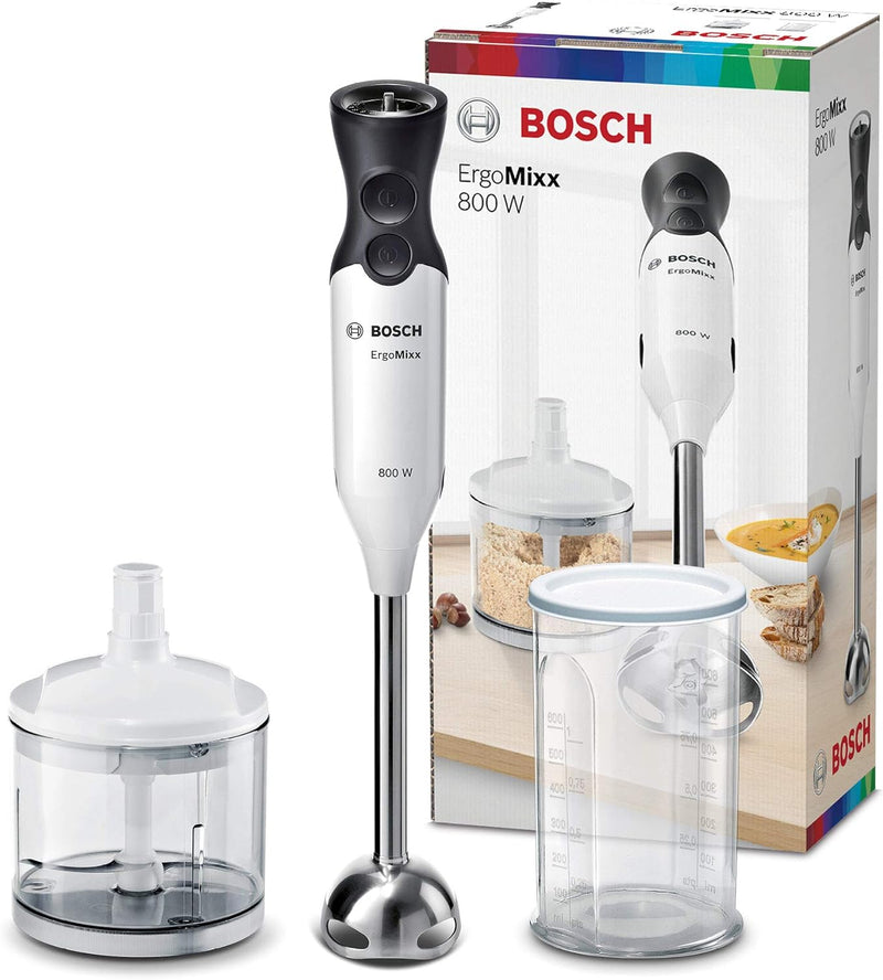 Bosch Stabmixer ErgoMixx MS6CA4120, Edelstahl-Mixfuss, Mix- und Messbecher, 4-Klingen-Messer, leicht