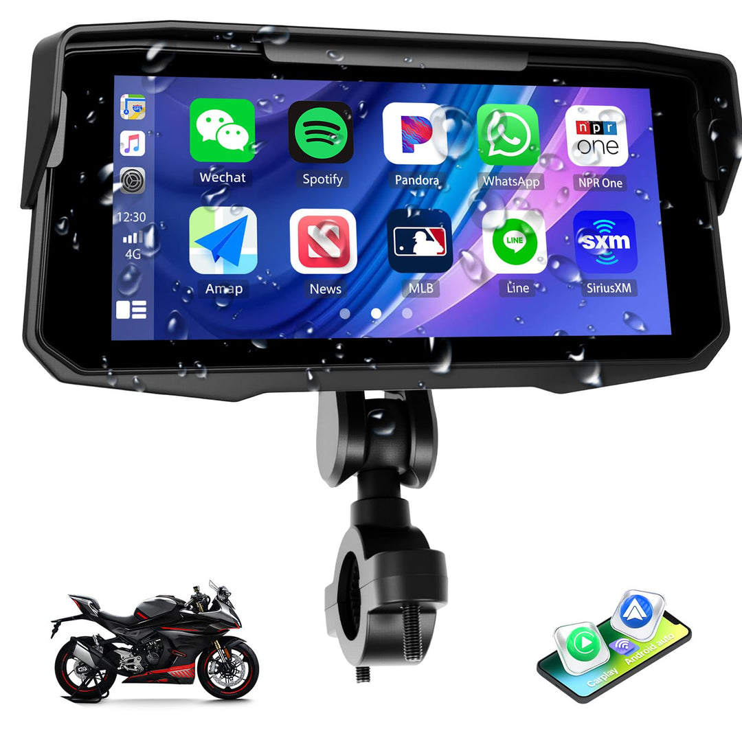 SIXWIN Carplay Motorrad Display für Moto mit Wireless Carplay Android Auto, 6.86 Zoll HD Touchscreen