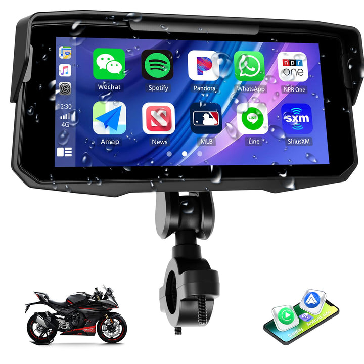 SIXWIN Carplay Motorrad Display für Moto mit Wireless Carplay Android Auto, 6.86 Zoll HD Touchscreen
