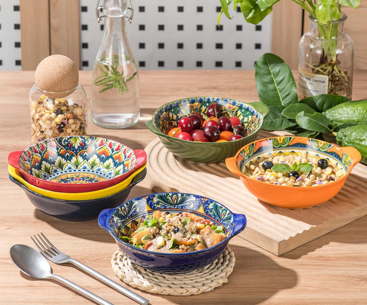 Henten Home Schalensets mit Griffen, Salatteller Servierteller 6er Set, 520ml Keramik Pastateller fü