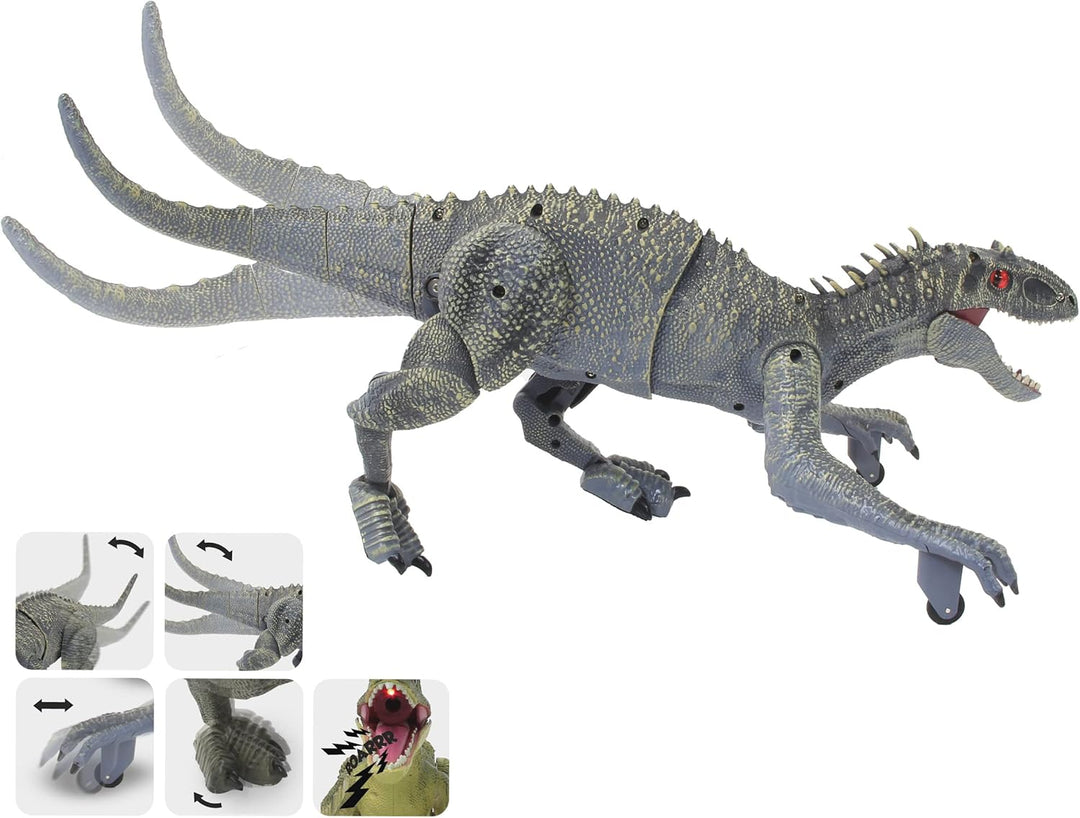 JAMARA 410180 Dinosaurier Exoraptor Li-Ion 3,7V 2,4GHz-Vorderfüsse auf 2 Rollen, bewegliche Teile, r