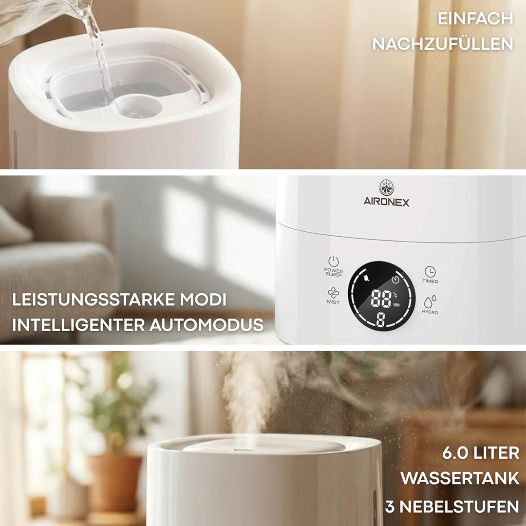 Luftbefeuchter 6 Liter – Top-Fill – Aroma – Luftbefeuchter – Humidifier – Geeignet für Wohnzimmer, B