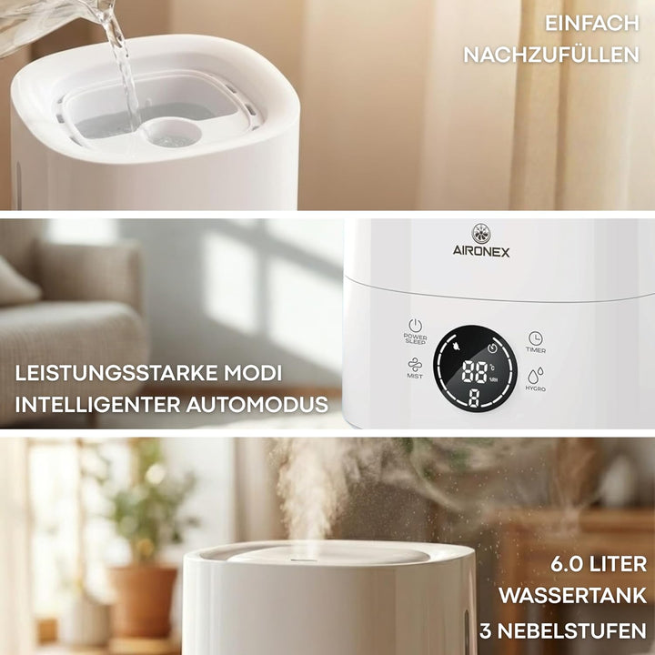 Luftbefeuchter 6 Liter – Top-Fill – Aroma – Luftbefeuchter – Humidifier – Geeignet für Wohnzimmer, B