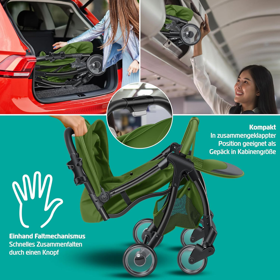 KIDIZ® Kinderwagen Premium Kinderbuggy klappbar Liegebuggy Sportwagen Faltbar 360°Räder 5-Punkt Gurt