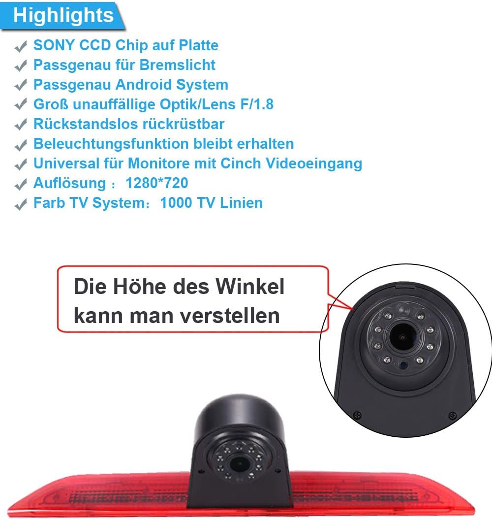 1280 x 720 Pixels 1000TV Lines Auto Top Mount Brake Bremsleuchte Kamera Bremslicht Rückfahrkamera Wa