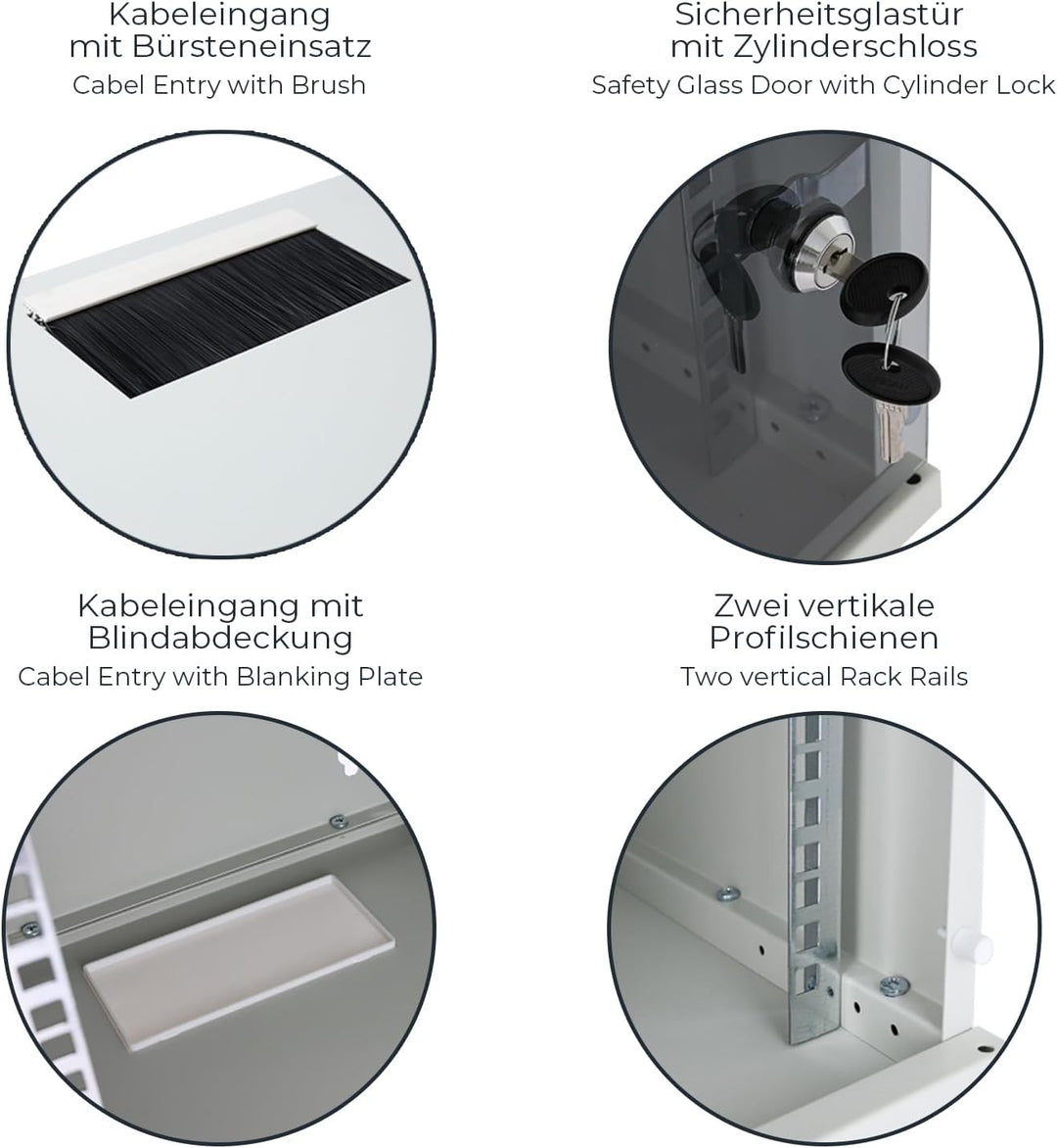 HMF 63409-07 Netzwerkschrank, Serverschrank 10 Zoll | 9 HE | 300 mm Tiefe | Voll montiert | Glastür
