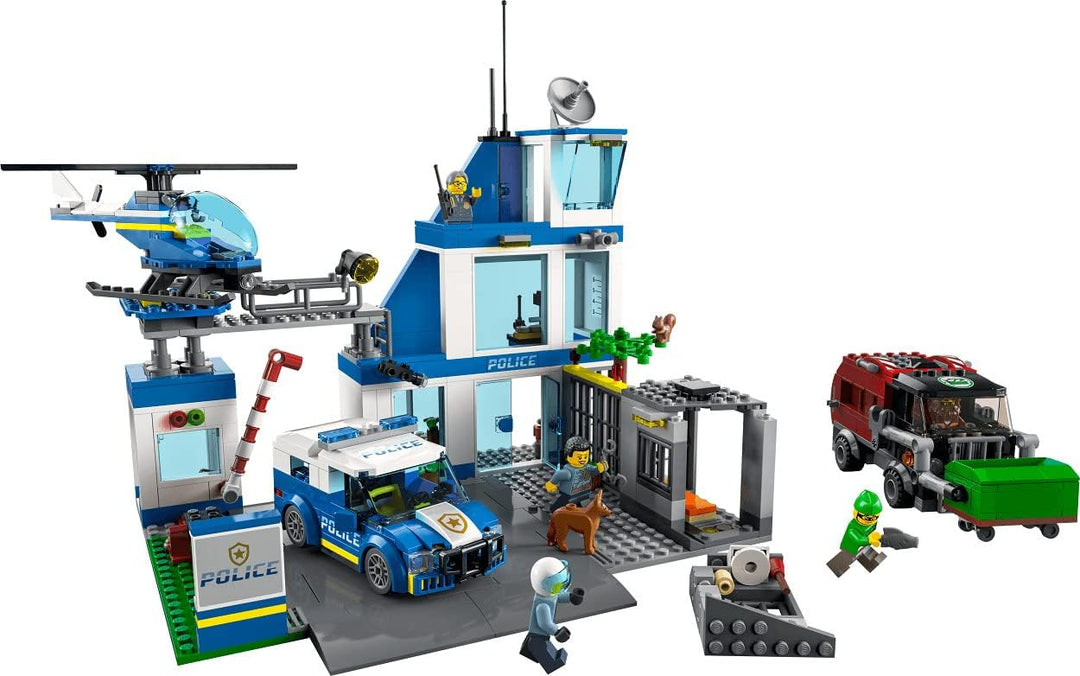 LEGO 60316 City Polizeistation mit Polizeiauto, Müllauto und Hubschrauber, Polizei-Spielzeug für Jun