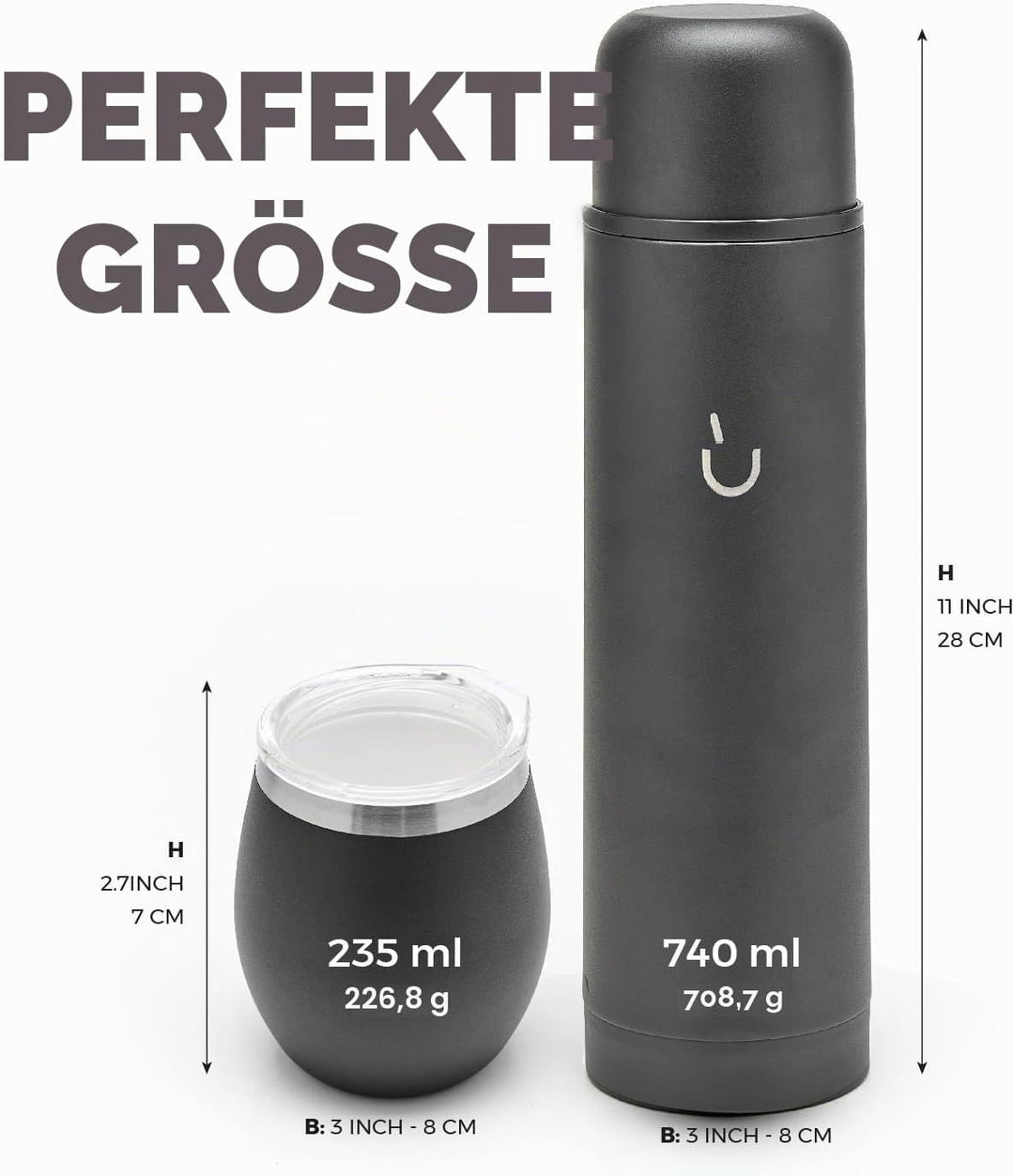 balibetov Komplettes Yerba Mate Set – Moderner Mate Gourd, Isolierflasche, Bombilla und Reinigungsbü