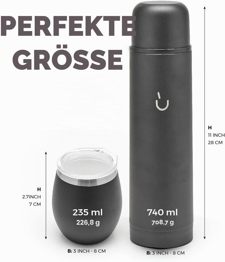 balibetov Komplettes Yerba Mate Set – Moderner Mate Gourd, Isolierflasche, Bombilla und Reinigungsbü