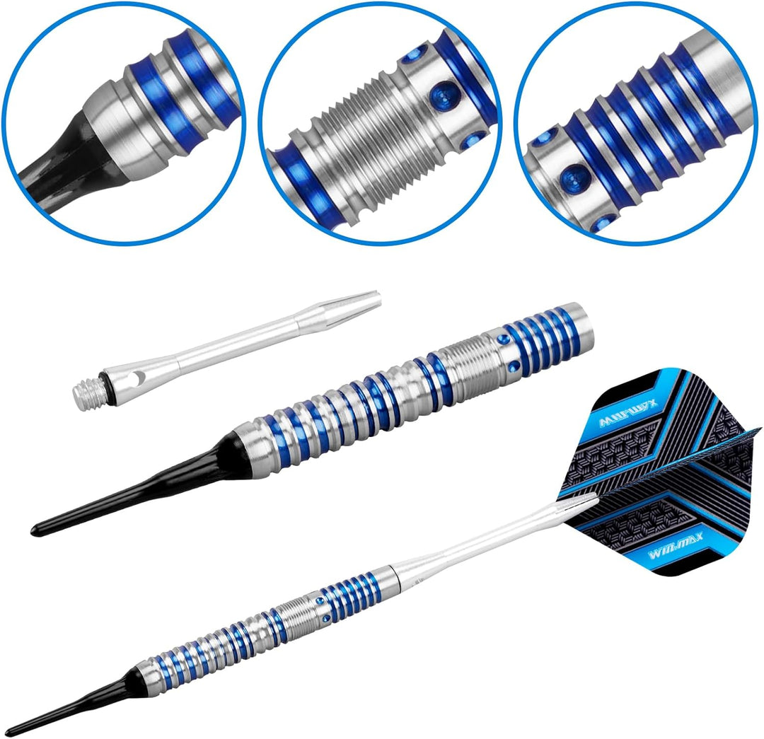 WIN.MAX Dartpfeile 90% Tungsten 3 Stück 90% Wolfram 16-18 Gramm Dart professionelle Soft-Dartpfeile