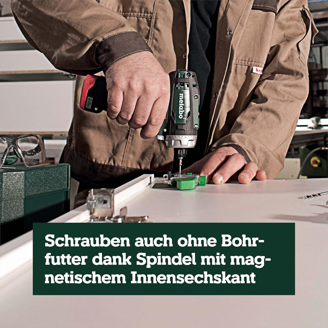 Metabo Akku-Bohrschrauber PowerMaxx BS Basic Set – 600080880 – 12 V – Mobile Werkstatt mit kompaktem