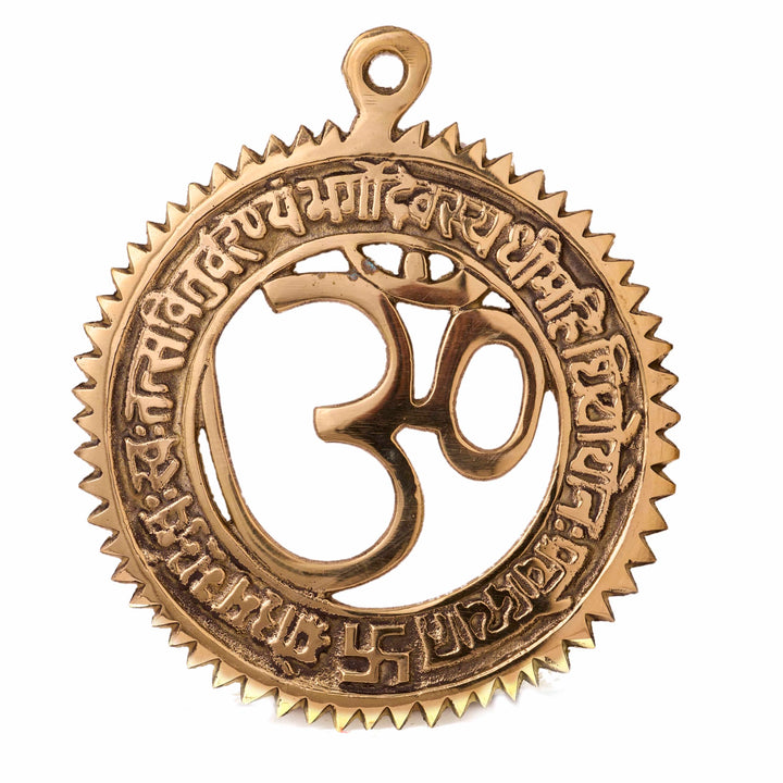 GURU JEE Om Messing Wandaufhängung mit Gayatri Mantra Religiöse Om Messing Wanddeko für Haus Temple