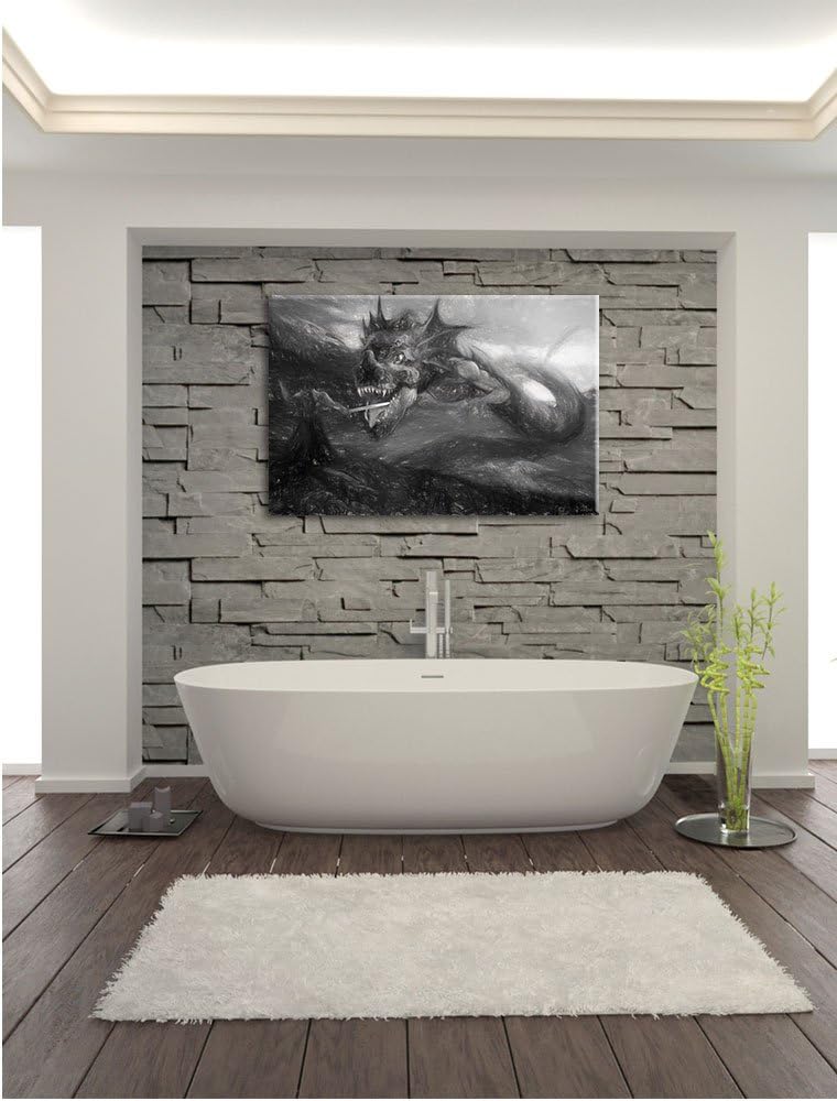 Pixxprint Drache kämpft gegen Krieger als Leinwandbild/Grösse: 100x70 cm/Wandbild/Kunstdruck/fertig