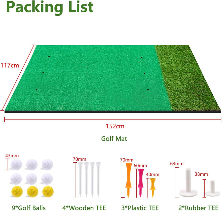 150×120cm Golf Abschlagmatte, Premium Faltbare Golf Trainingsmatte mit 9 Bällen & 9 Tees, Dicke Kuns
