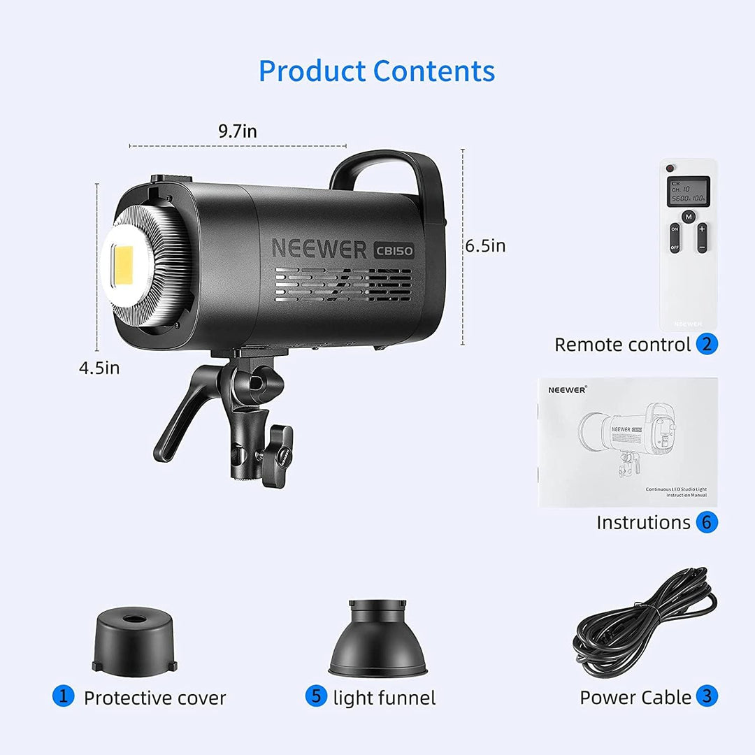 NEEWER CB150 150W LED Videoleuchte Studiolicht Bowens Halterung Dimmbar Ausgeglichen 5600K COB Tages