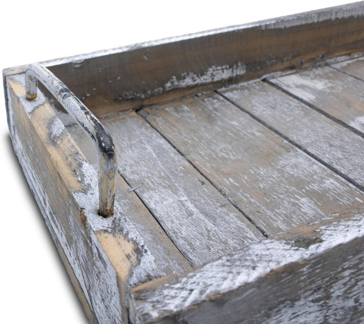 Holz Deko Tablett XXL Used Look mit Griffen aus Metall - 90 x 20 cm - Servier und Kerzen Brett recht