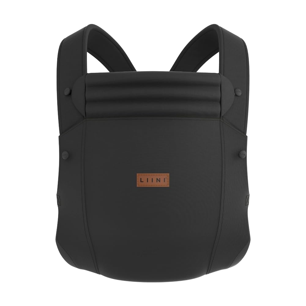 LIINI® Babytrage aus Baumwolle (Schwarz) – ab Geburt (3,5 kg) bis 15 kg, verstellbare Träger, Kopfst