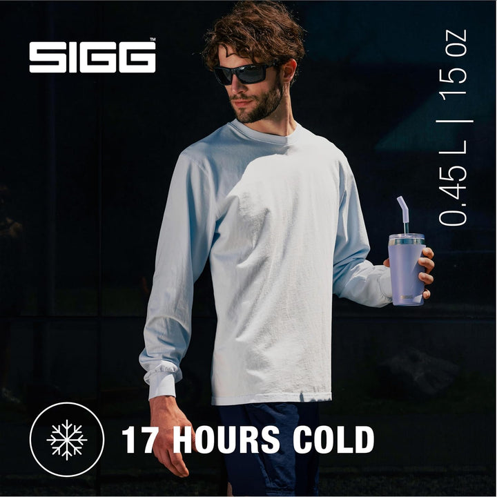 SIGG - Isolierbecher - Travel Mug Helia - Mit wiederverwendbarem Glastrinkhalm &amp; Reinigungsbürste -