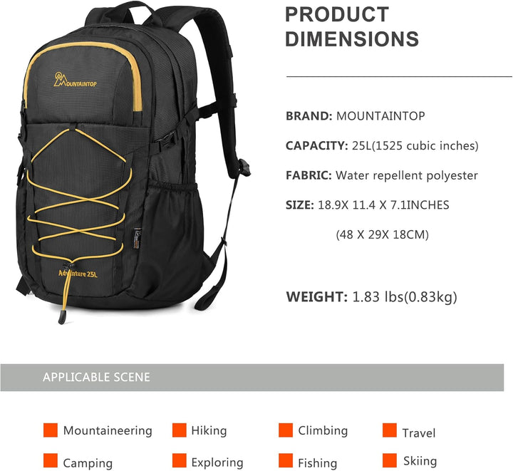 Mountaintop 25L/30L Wanderrucksack Daypack Damen Herren für Tageswanderungen, Outdoor, Radtouren 25L