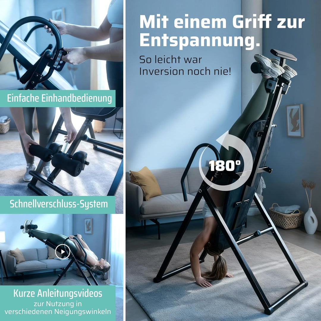 SportPlus Inversionsbank, klappbarer Schwerkrafttrainer, Inversion Table mit 4 oder 6 Inversionswink