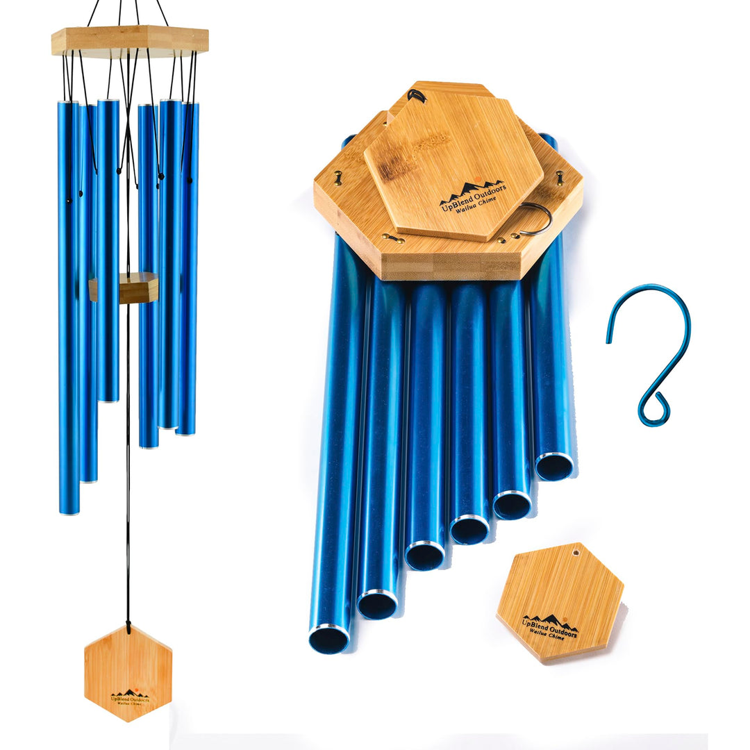 UpBlend Outdoors Windspiel für draussen – 73,7 cm blaues Windspiel für den Aussenbereich, Zen-Garten
