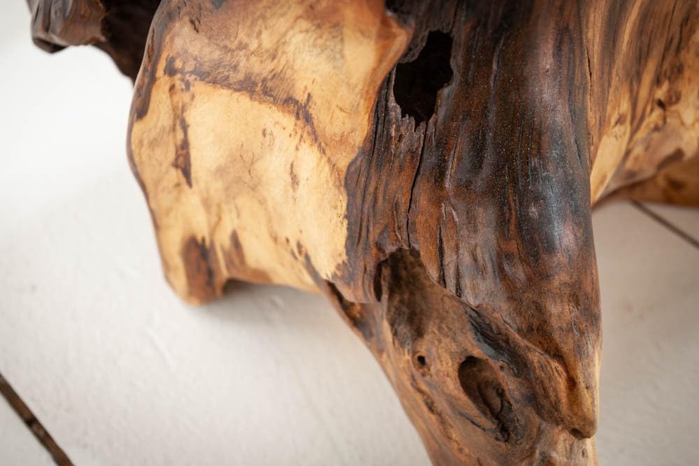 invicta INTERIOR Baumstamm Hocker Root Teak Hocker massives Wurzelholz Sitzhocker Beistelltisch Natu