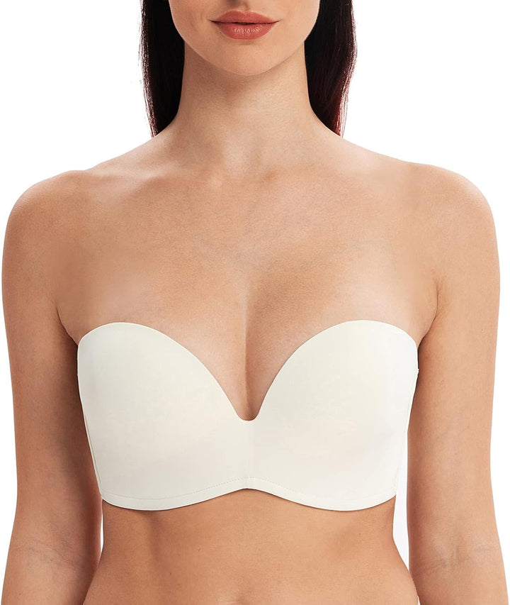 MELENECA Damen Ohne Bügel Push Up Geformte Cups Trägerloser Lift Up BH 80F Gebrochenes Weiss, 80F Ge