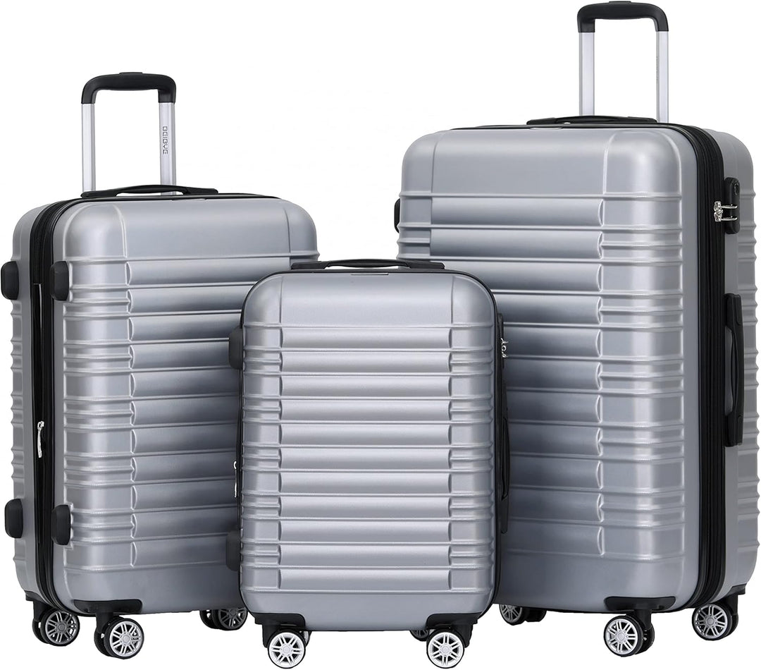 BEIBYE Hartschalen Koffer Trolley Rollkoffer Reisekoffer Zwillingsrollen Kofferset (Silber, Set) Sil