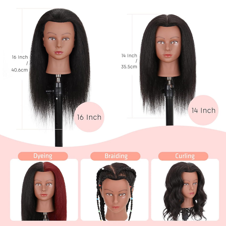Mannequinkopf, 100% Echthaar, 40,6 cm, Mannequinkopf, Kosmetik-Puppenkopf für Haarstyling, Puppenkop