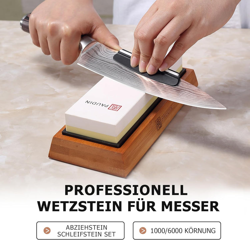 PAUDIN Premium Whetstone Messerschärfstein 2 Seiten Körnung 1000/6000 Wasserstein- Whetstone Messers