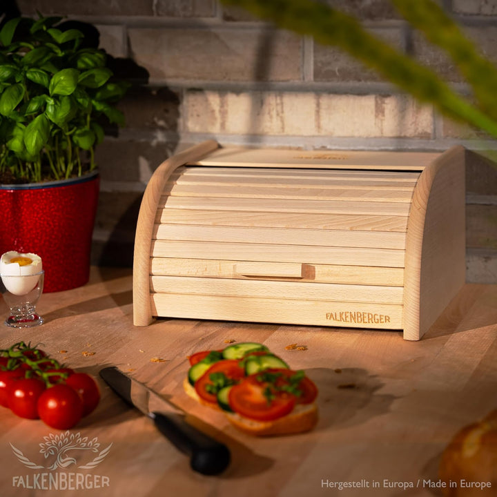 Brotkasten aus Buchenholz ca. 32x25x16cm M Rollbrotkasten traditionell Brotbox mit Roll-Deckel Handm