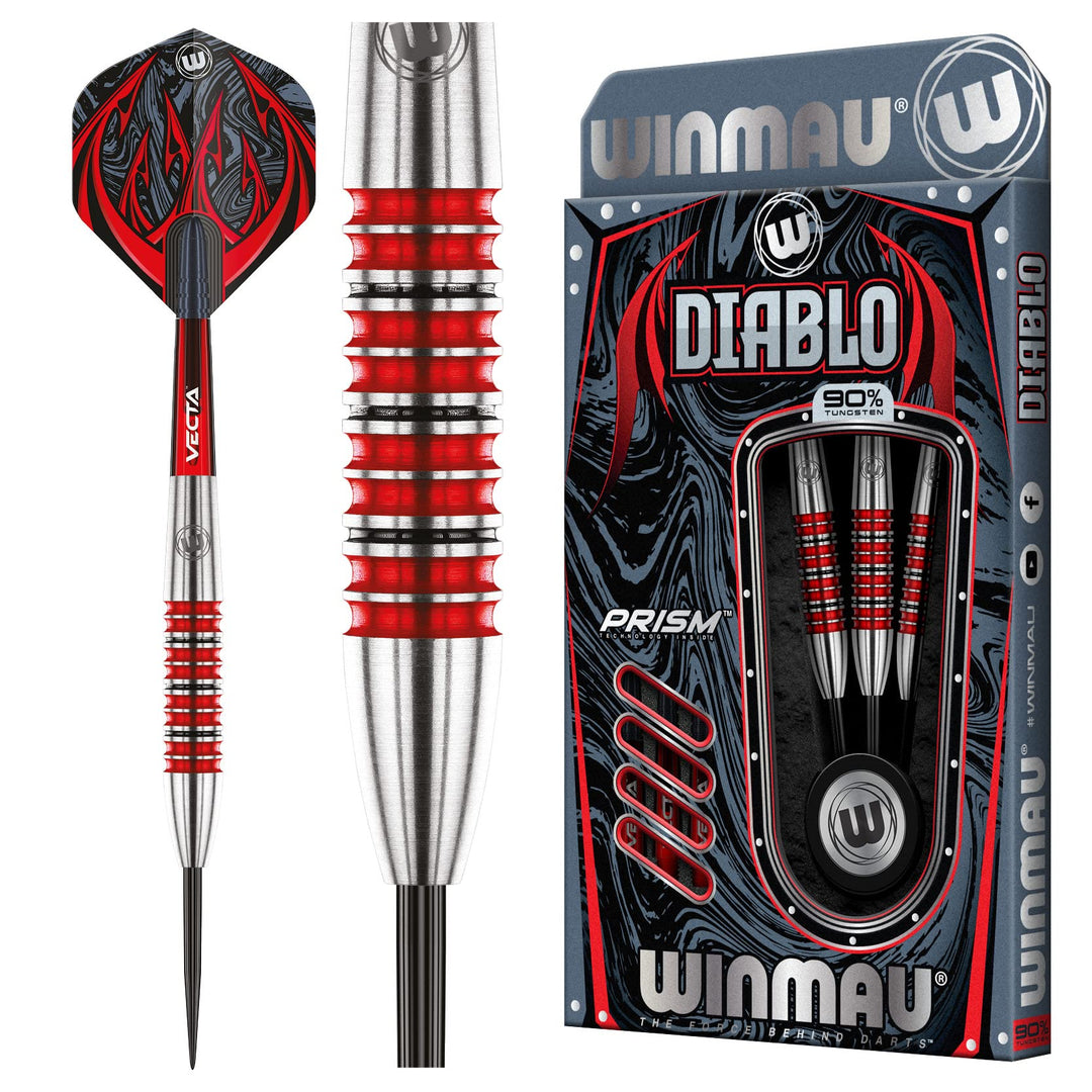 WINMAU Diablo Profi Stahlspitze Wolfram Dartpfeile mit Flüge und Stiele (Wellen) 24g Torpedo, 24g To