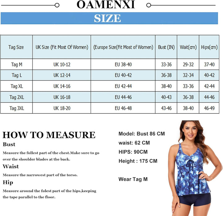 OAMENXI Damen zweiteilig Badeanzug Push up Bademoden Tankini Set mit Hot Pants Drucken Badeanzüge Bi