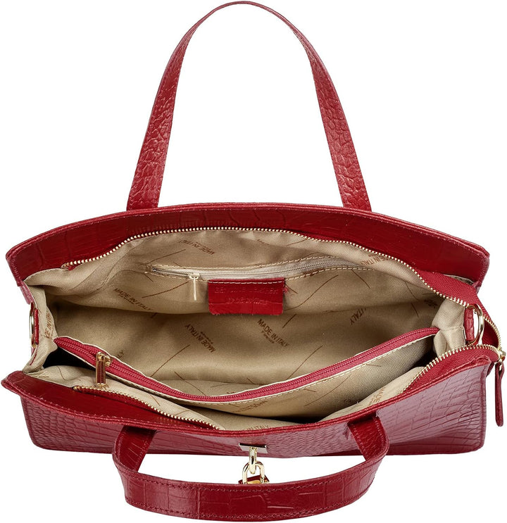 Handtasche Echt Leder Damen Made in Italy, Smartphonefach, Kroko-Design, elegante Umhängetasche, Dam