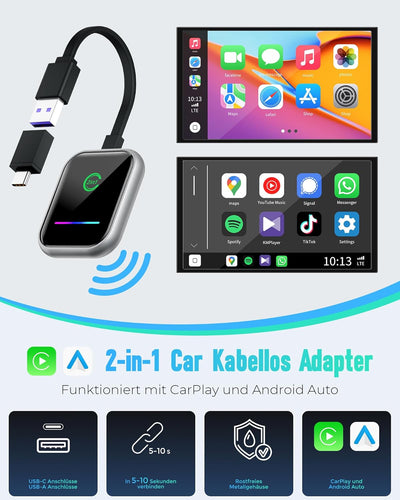 Android Auto & Carplay Wireless Adapter : 2 IN 1 Mini Wireless Adapter für Wired Android Auto/Carpla