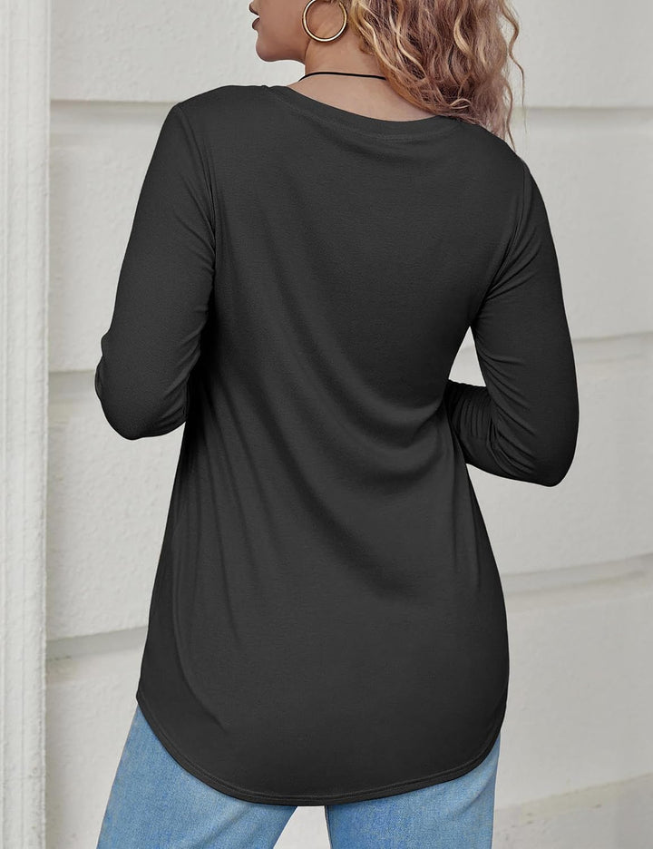 Beluring T-Shirt Damen Lässig Kurzarm/Langarm Oberteile Rundhals Longshirt M Schwarz, M Schwarz