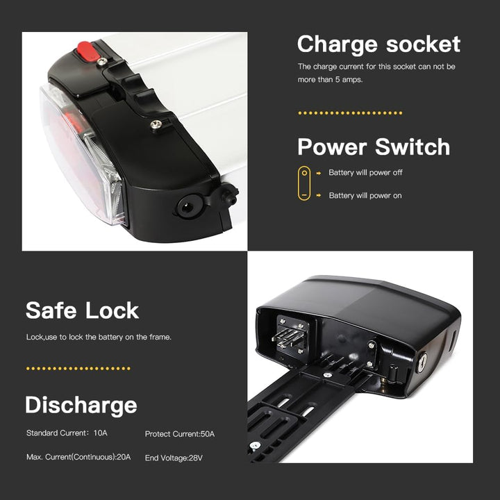 SEASON Gepäckträger Ebike Akku - 36V 13Ah 14.5Ah 15.6Ah 17.4Ah / 48V - 10.4Ah Lithinum-Ionen Batteri