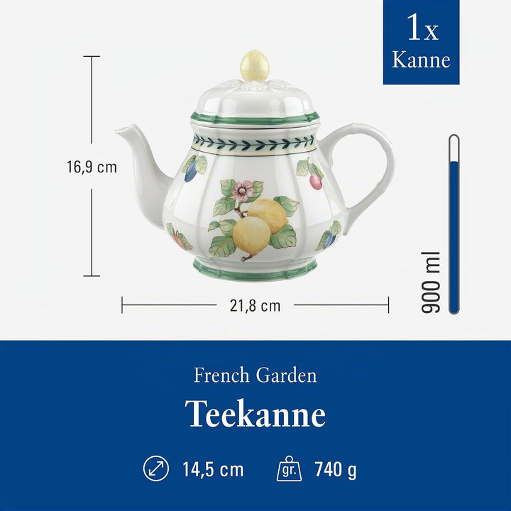 Villeroy & Boch Teekanne, Porzellan, White, 1022810460, Weiss/Mehrfarbig 34 oz Garden Fleurence, 34