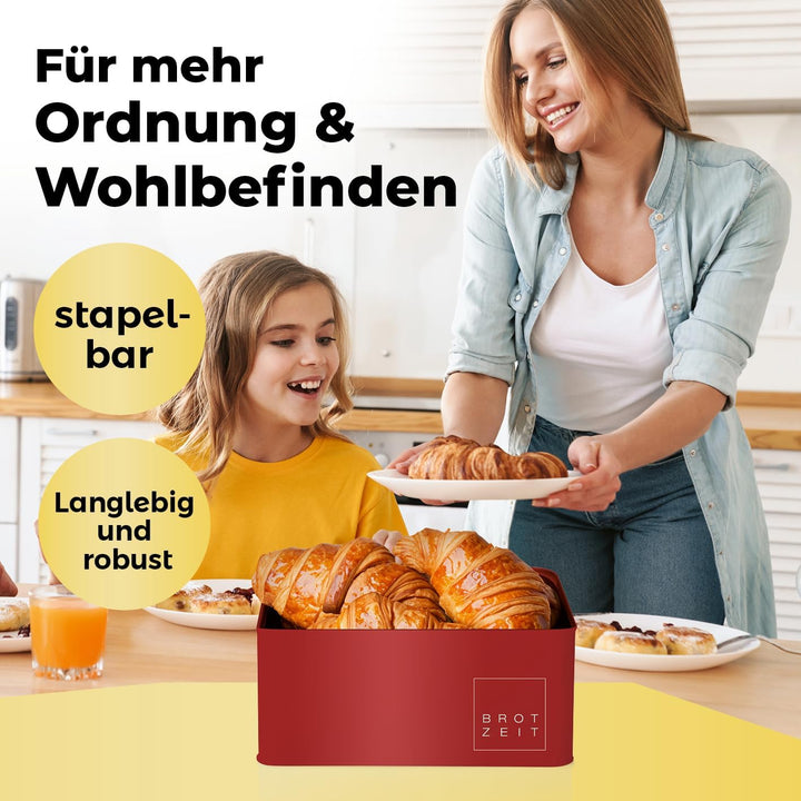 Lumaland Cuisine Brotkasten | Brotdose aus Metall mit Bambus Deckel | Brotbox rechteckig 30,5 x 23,5