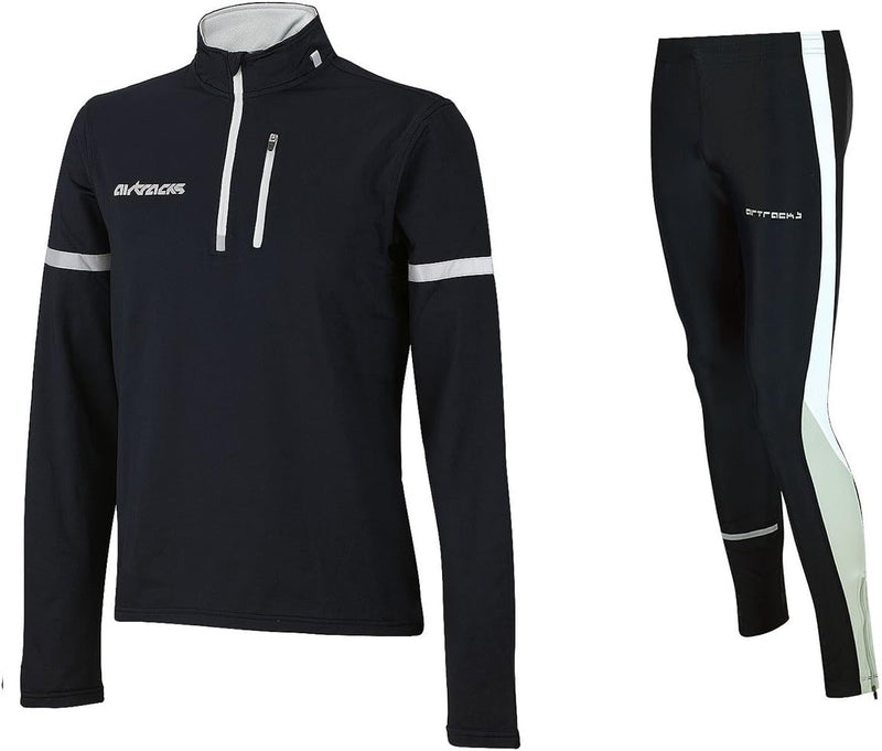 Airtracks Herren Winter Funktions Laufset - Thermo Laufhose Lang + Thermo Laufshirt Langarm Pro - Wa