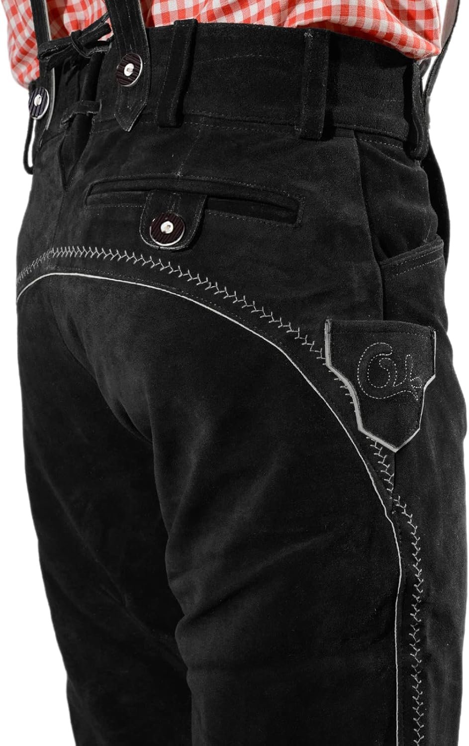 Bayerische Premium Herren Trachten Lederhose, Trachtenlederhose mit Trägern, original in Dunkelbraun