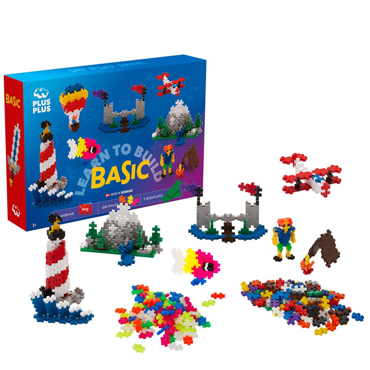Plus-Plus 9605008 5008 Geniales Konstruktionsspielzeug, Learn to Build Basic, Bausteine-Set, 600 Tei