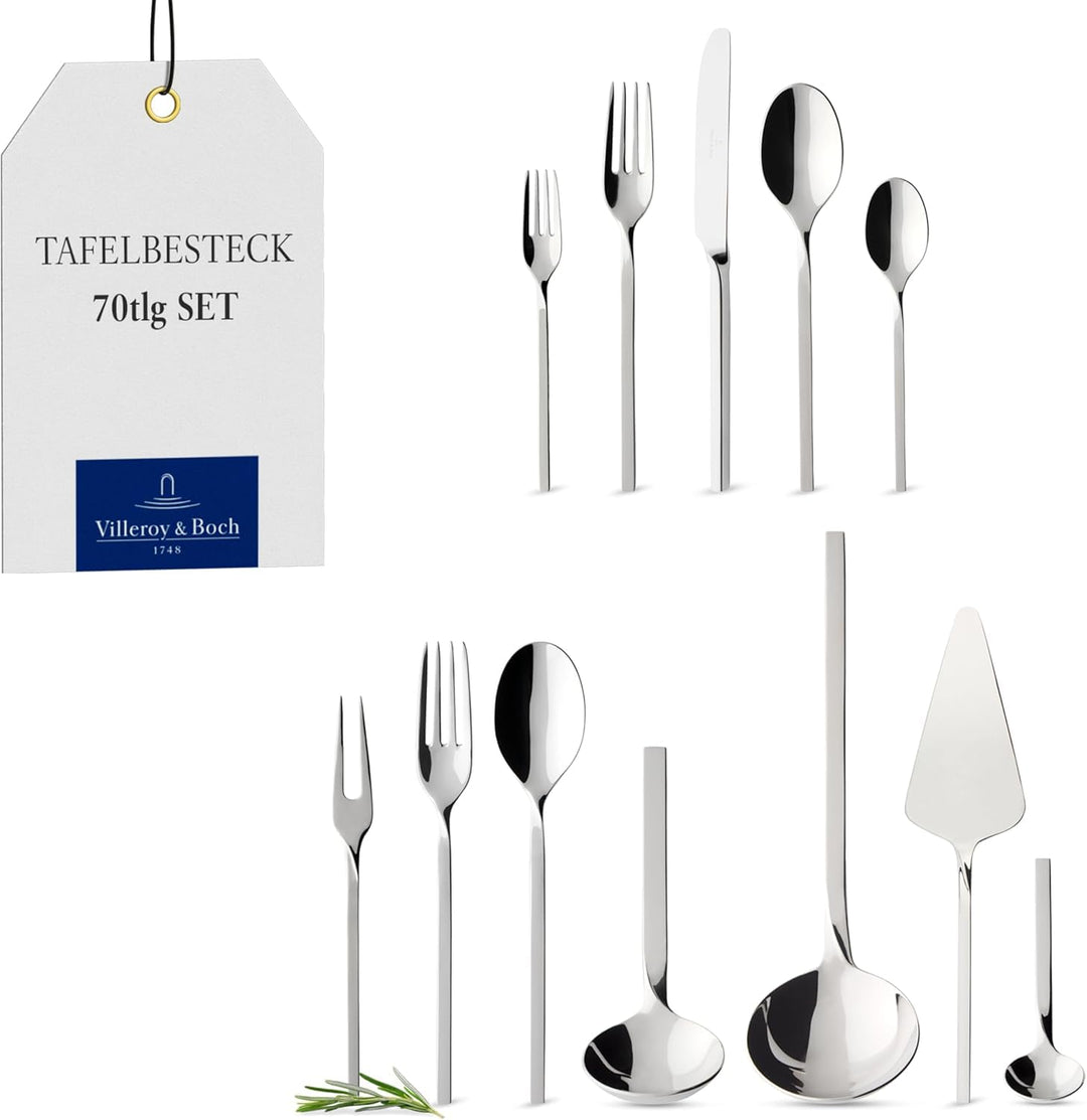 Villeroy & Boch - NewWave Tafelbesteck 70-teilig Silber, Spülmaschinenfest, Besteck Set für 12 Perso