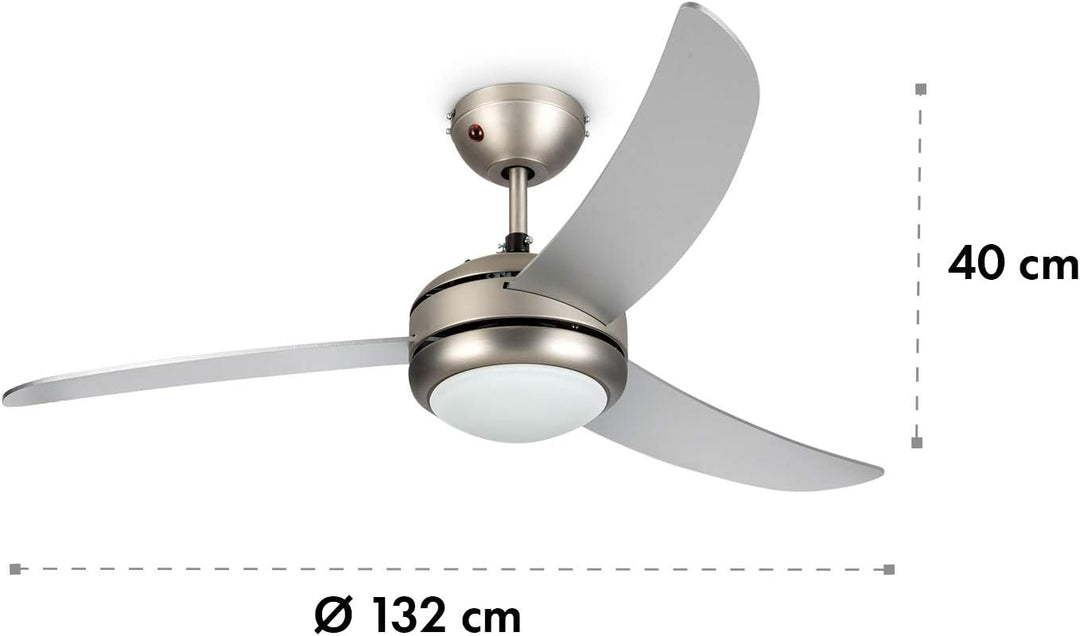 Klarstein El Paso Deckenventilator - 2-in-1: Ventilator & Deckenlampe, Durchmesser: 52" (132 cm), 3